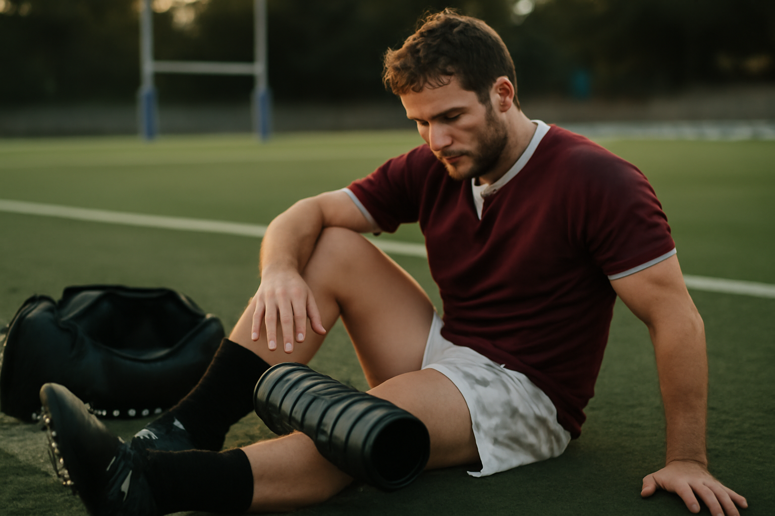 Récupération post-match : étirements et mousse de massage