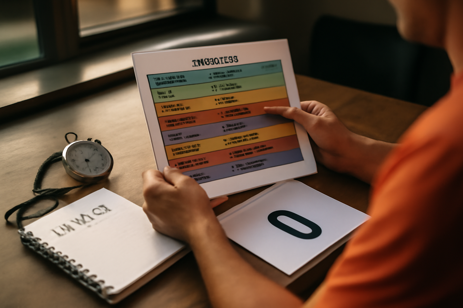 categorie course à pieds : tableau d’âge FFA sur un bureau avec documents de course et chronomètre
