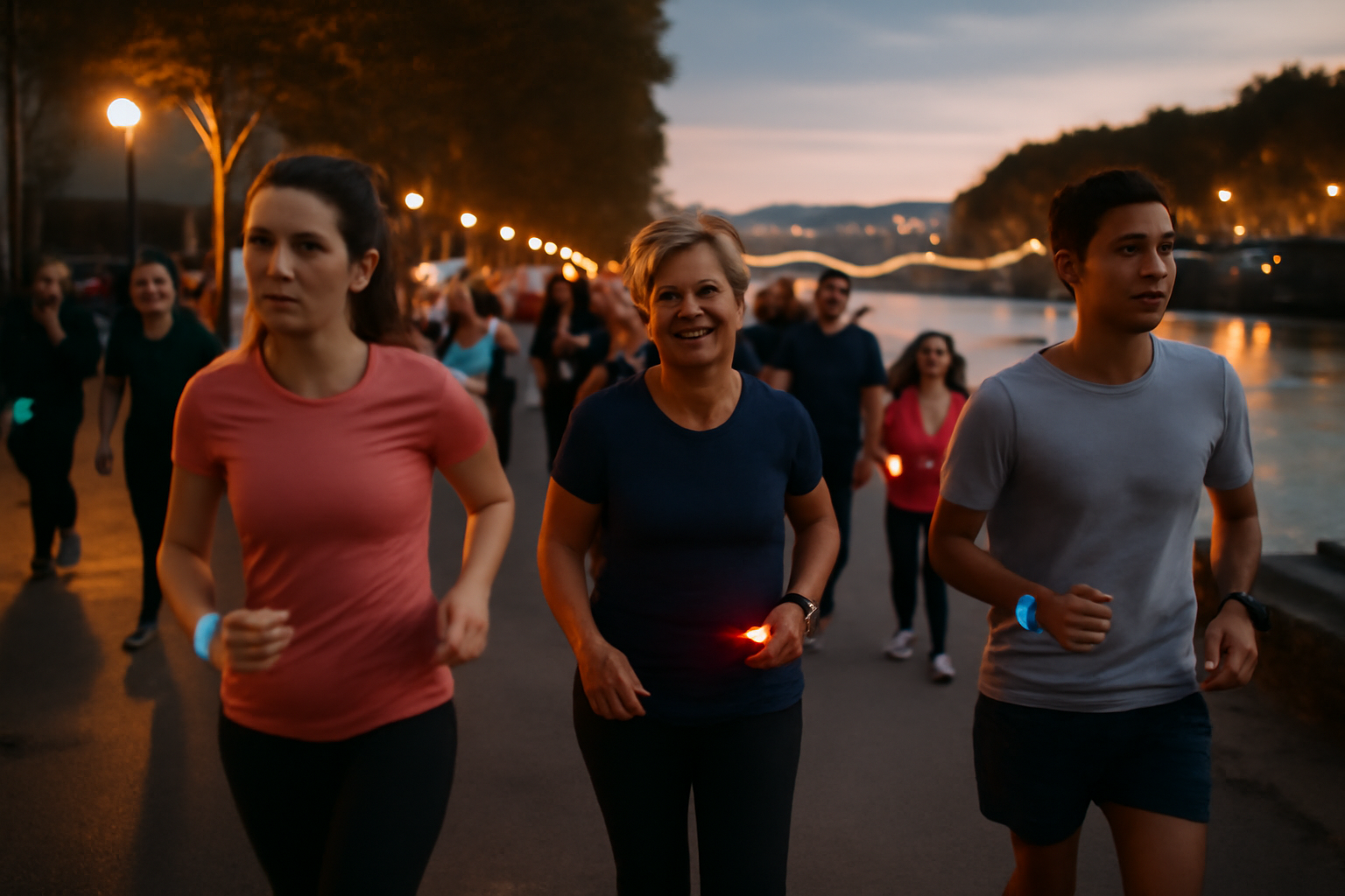 course des lumieres 2026 marche et course avec objets lumineux au coucher du soleil